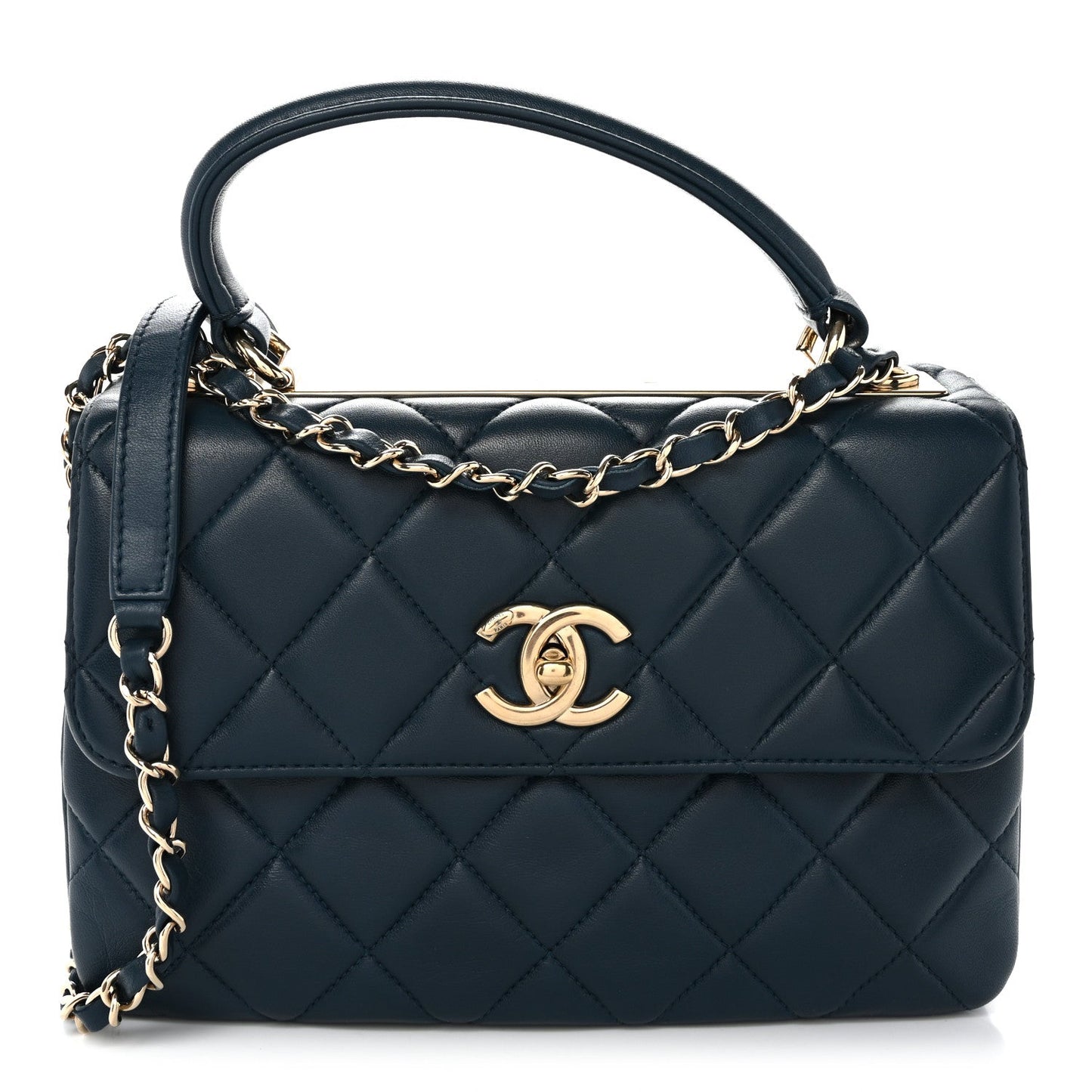 Lambskin Quilted Small Trendy CC Flap Dual Handle Bag Blue