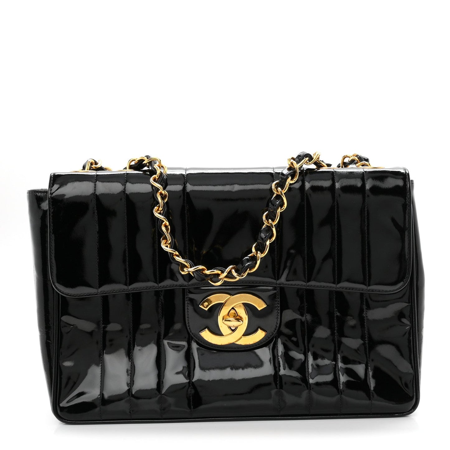 Patent Vertical Quilted Jumbo Single Flap Black