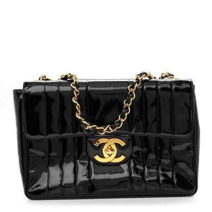 Patent Vertical Quilted Jumbo Single Flap Black