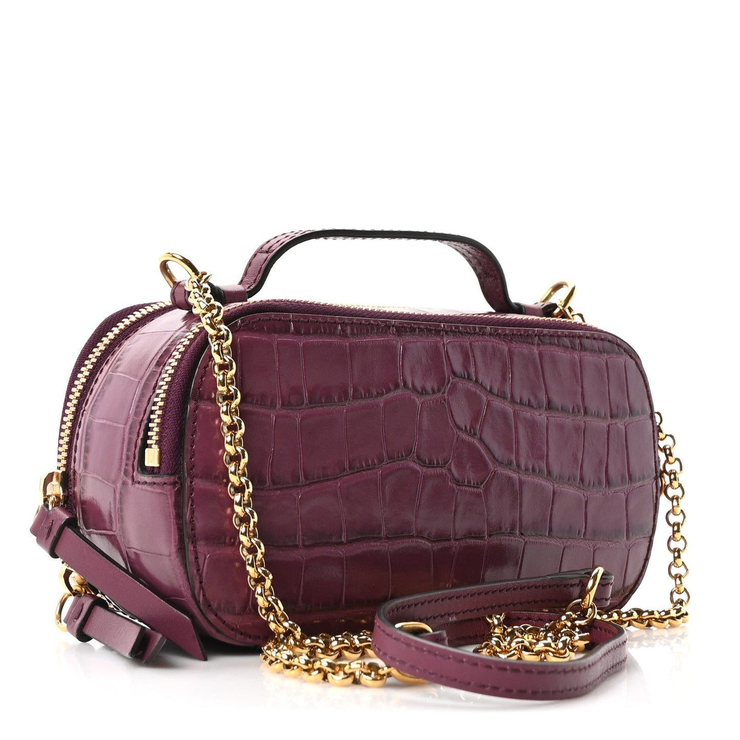 Calfskin Crocodile Embossed Mini C Vanity Bag Crushed Violet