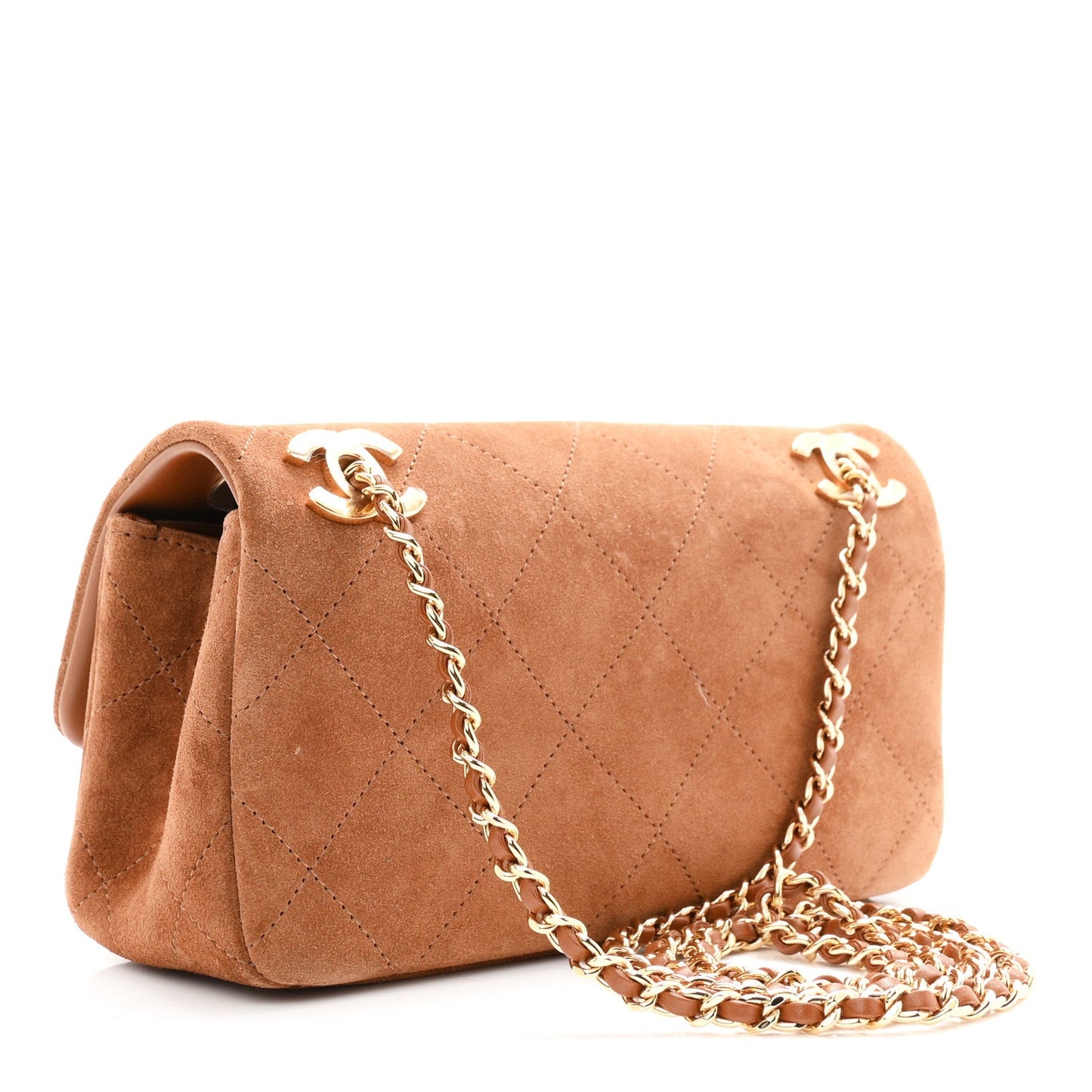 Suede Calfskin Quilted Small Eyes On You Flap Camel