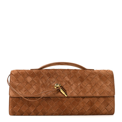 Suede Intrecciato Long Andiamo Top Handle Clutch Amber
