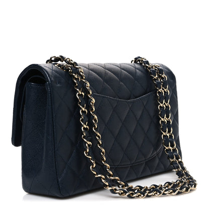 Caviar Quilted Medium Double Flap Navy