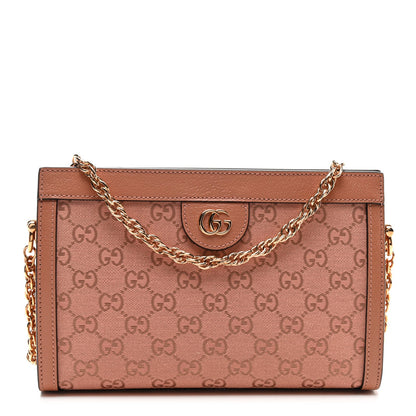 Monogram Textured Dollar Calfskin Small Ophidia Chain Shoulder Bag Cloche Rose Pink