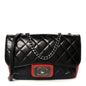 Shiny Goatskin Quilted Tri-Color Flap Black Red Navy