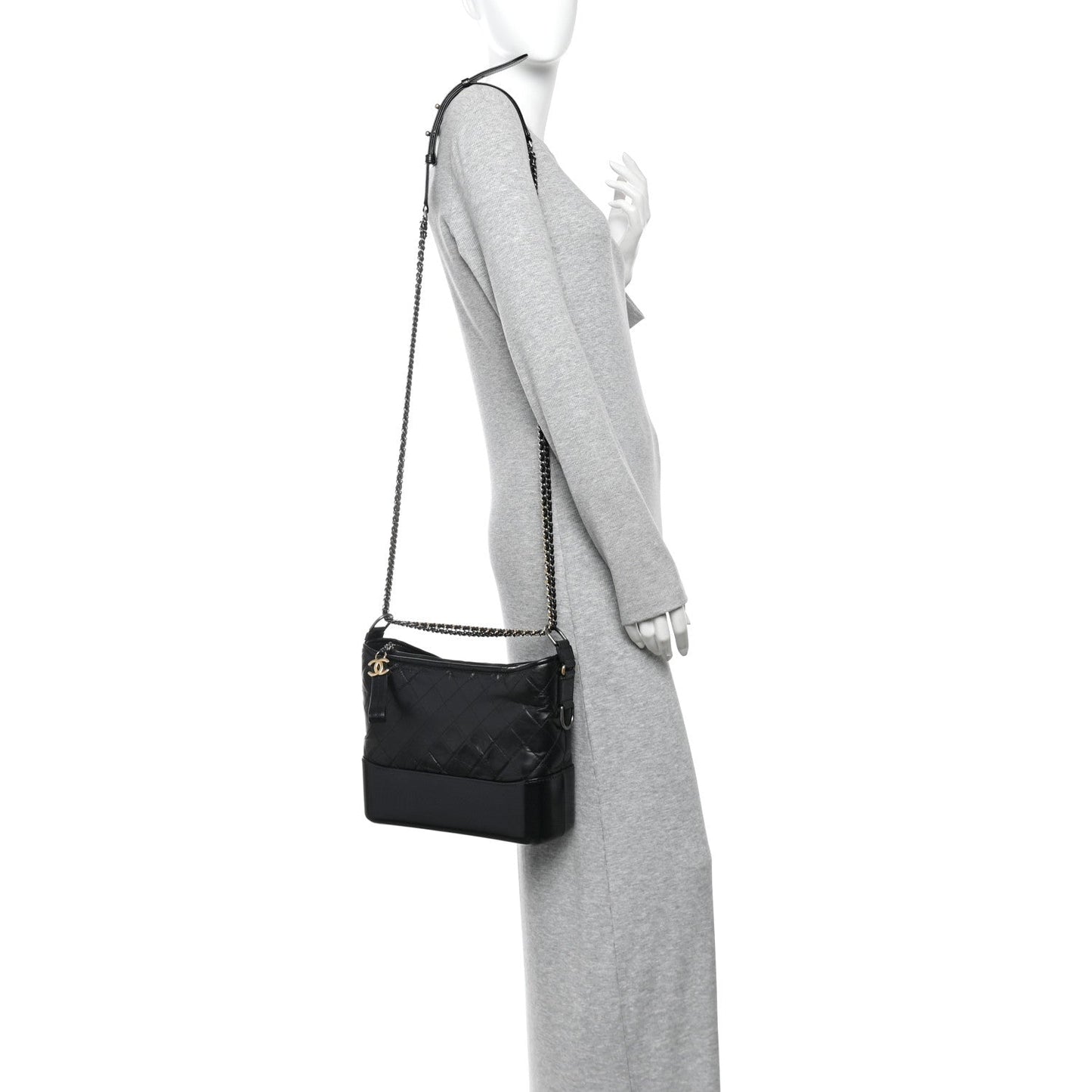 Aged Calfskin Quilted Medium Gabrielle Hobo Black