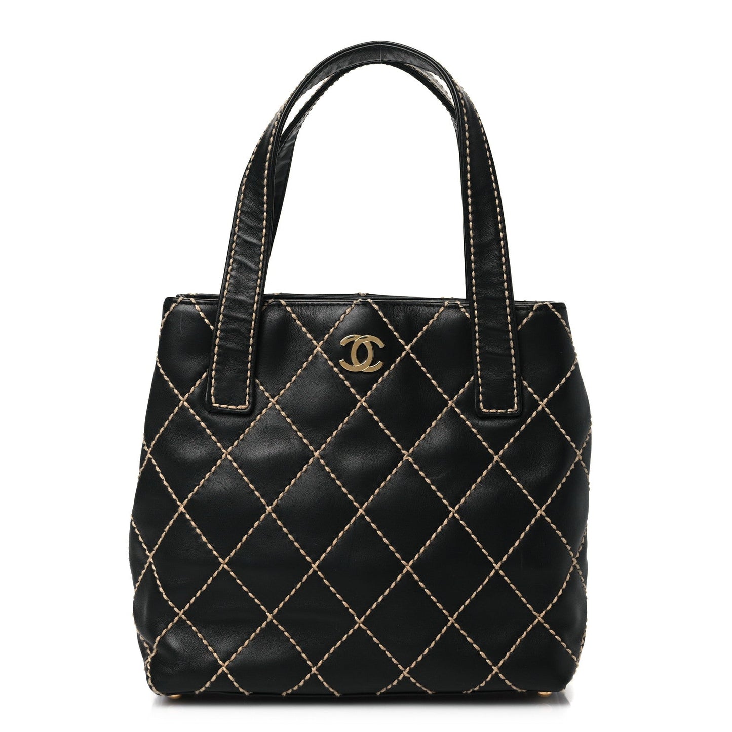 Calfskin Stitch Small Surpique Tote Black