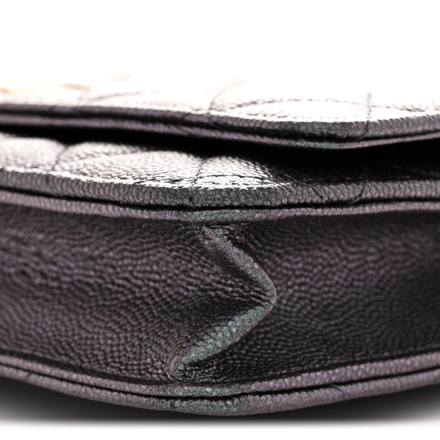 Iridescent Caviar Quilted Wallet on Chain WOC Dark Blue