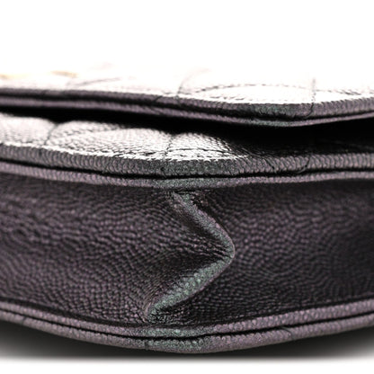Iridescent Caviar Quilted Wallet on Chain WOC Dark Blue