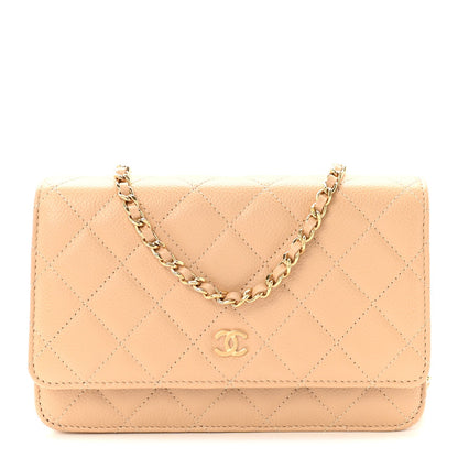 Caviar Quilted Wallet on Chain WOC Beige