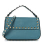 Grainy Calfskin Rockstud Crossbody Pouch Ultra Marine Green