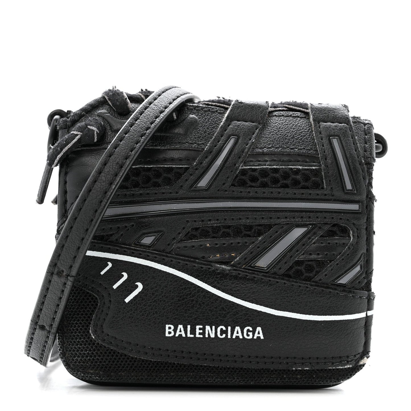 Faux Calfskin Fabric Sneakerhead Crossbody Wallet Black