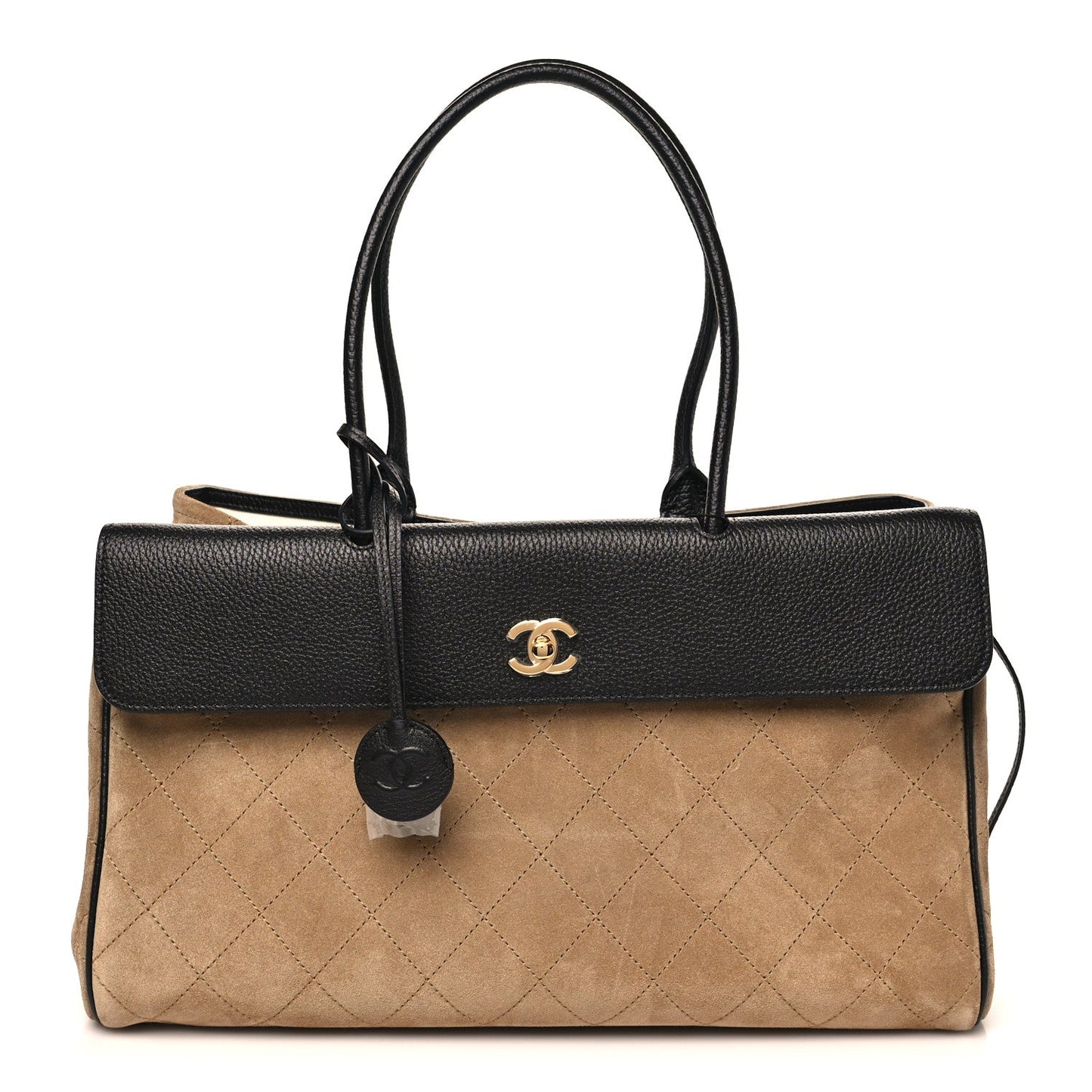 Grained Calfskin Suede Urban Essentials Shopping Bag Dark Beige Black