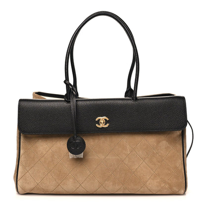 Grained Calfskin Suede Urban Essentials Shopping Bag Dark Beige Black