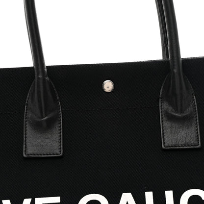 Linen Calfskin Rive Gauche Tote Black