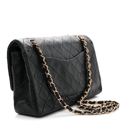 Lambskin Quilted Medium Double Flap Black