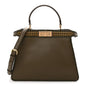 Vitello King Ceylon Shiny Nappa Woven Medium Peekaboo I SEE U Satchel Avocado Cedro Camaleonte