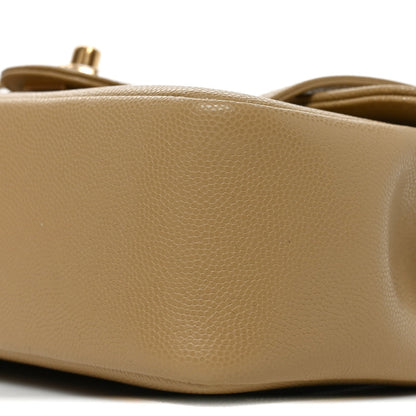 Shiny Caviar Preppy Coco Small Flap Beige