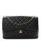Grained Calfskin Quilted XXL Travel Flap Bag Black