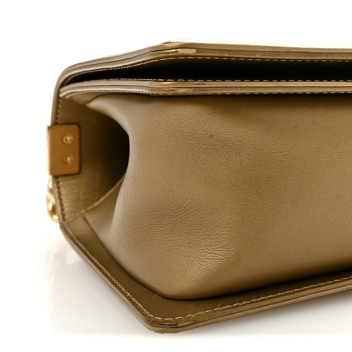 Metallic Patent Calfskin Quilted Medium Boy Flap Gold