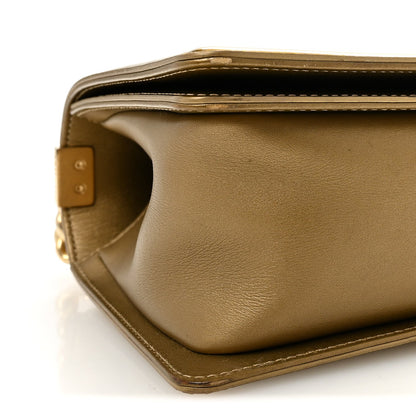 Metallic Patent Calfskin Quilted Medium Boy Flap Gold
