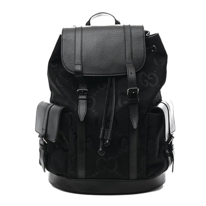 Monogram Jumbo GG Textured Dollar Calfskin Web Double Buckle Backpack Black