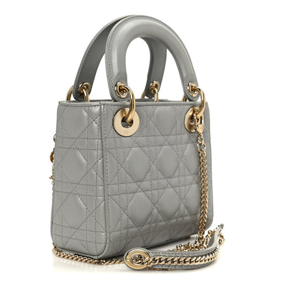 Lambskin Cannage Mini Lady Dior Gray Opaline