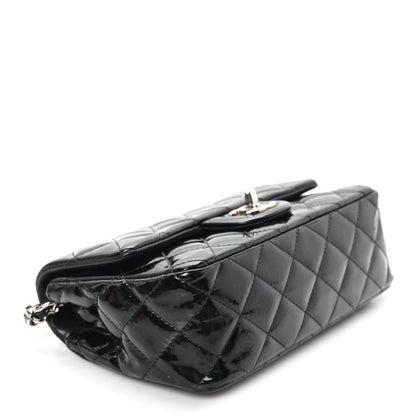 Patent Calfskin Quilted Mini Rectangular Flap Black
