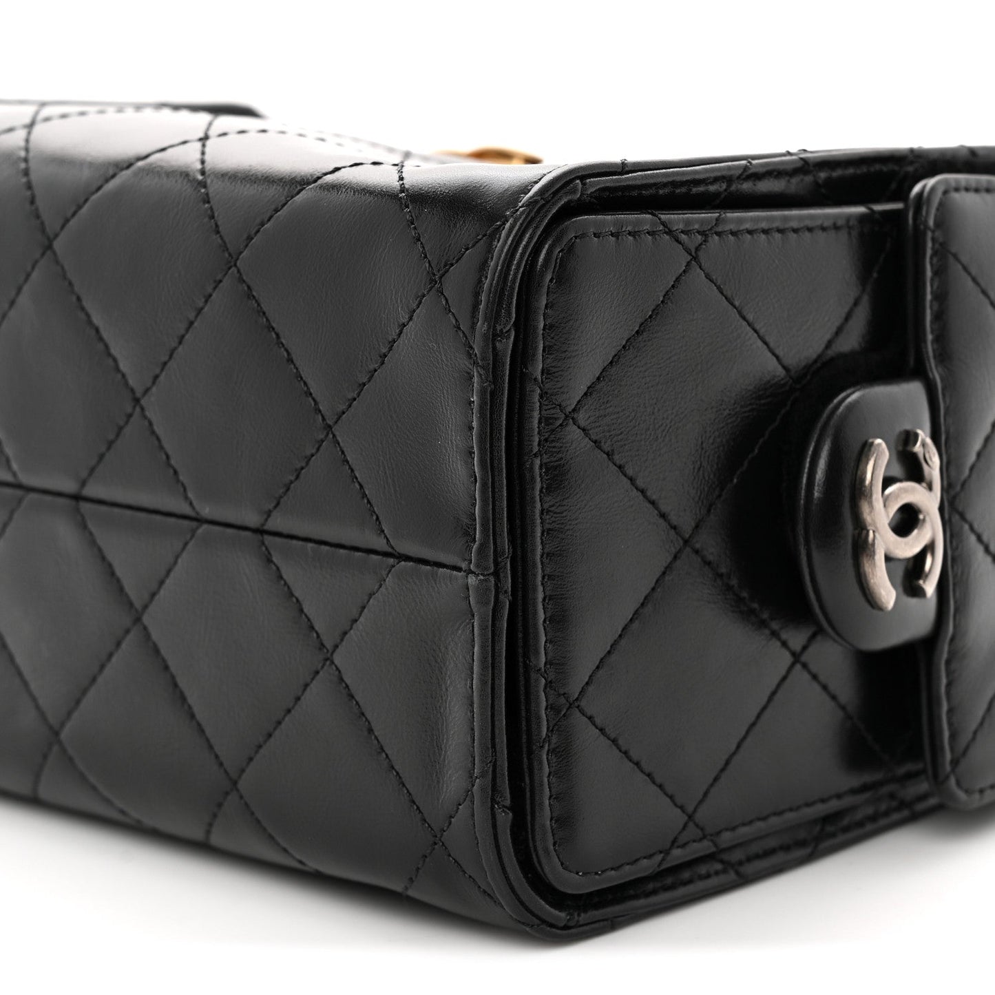 Shiny Crumpled Calfskin Quilted Mini Chanel 25 Handbag Black