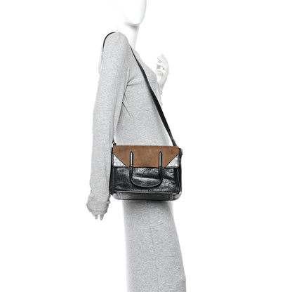 Agnello Old Shine Vitello Go Rain Small Flip Tote Black Marrone