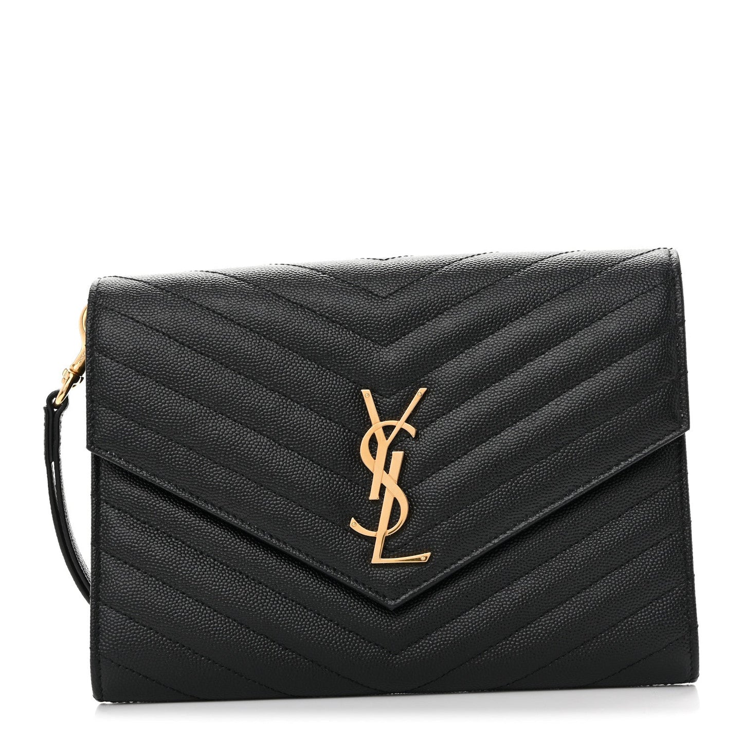 Grain De Poudre Matelasse Chevron Monogram Envelope Clutch Black