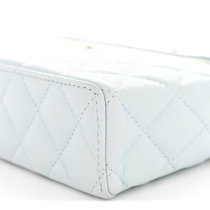 Caviar Quilted Top Handle Slim Vanity With Chain Light Blue
