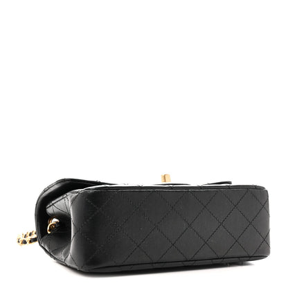 Lambskin Quilted Mini Rectangular Pearl Crush Flap Black