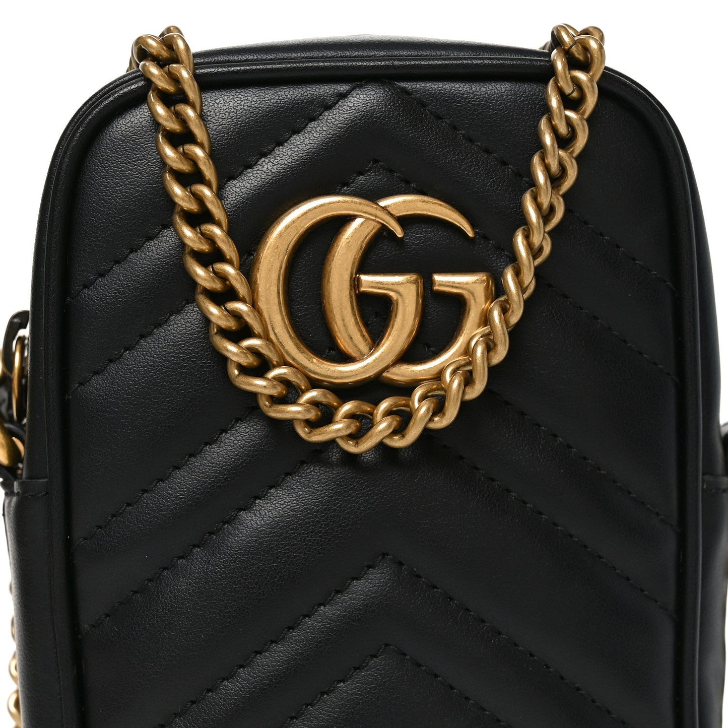 Calfskin Matelasse Mini GG Marmont Crossbody Bag Black