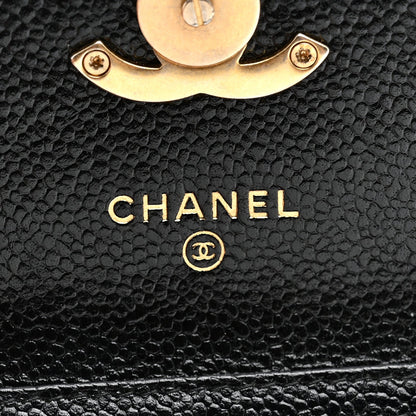 Shiny Caviar Quilted Chain Melody Card Holder On Chain Black