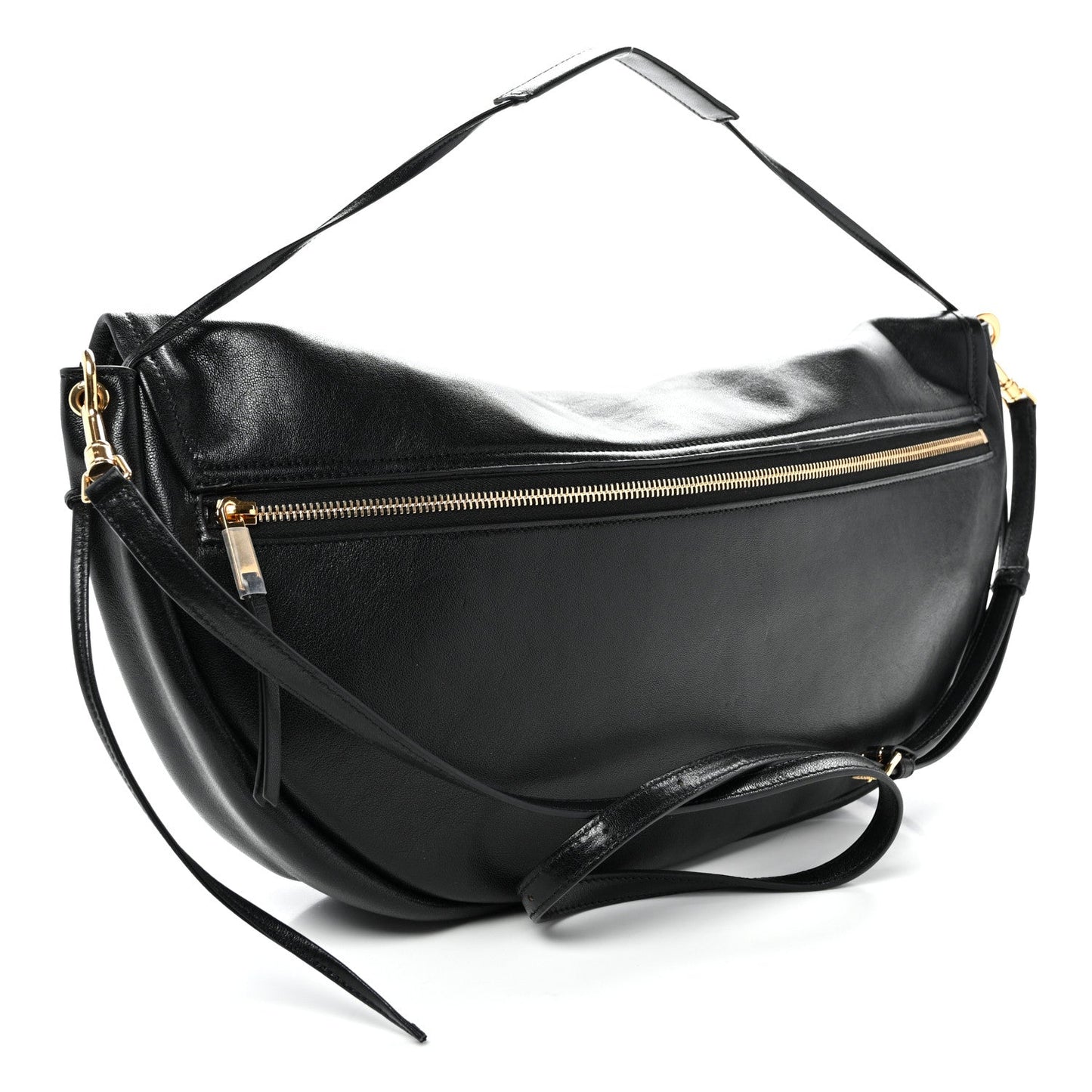 Shiny Lambskin Soft Triomphe Half Moon Bag Black