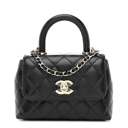 Caviar Quilted Coco Handle Clutch With Chain Black