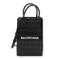 Calfskin Crocodile Embossed Logo Shopping Phone Holder Bag Black