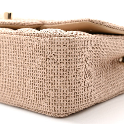 Braided Raffia Quilted Mini Rectangular Flap Dark Beige