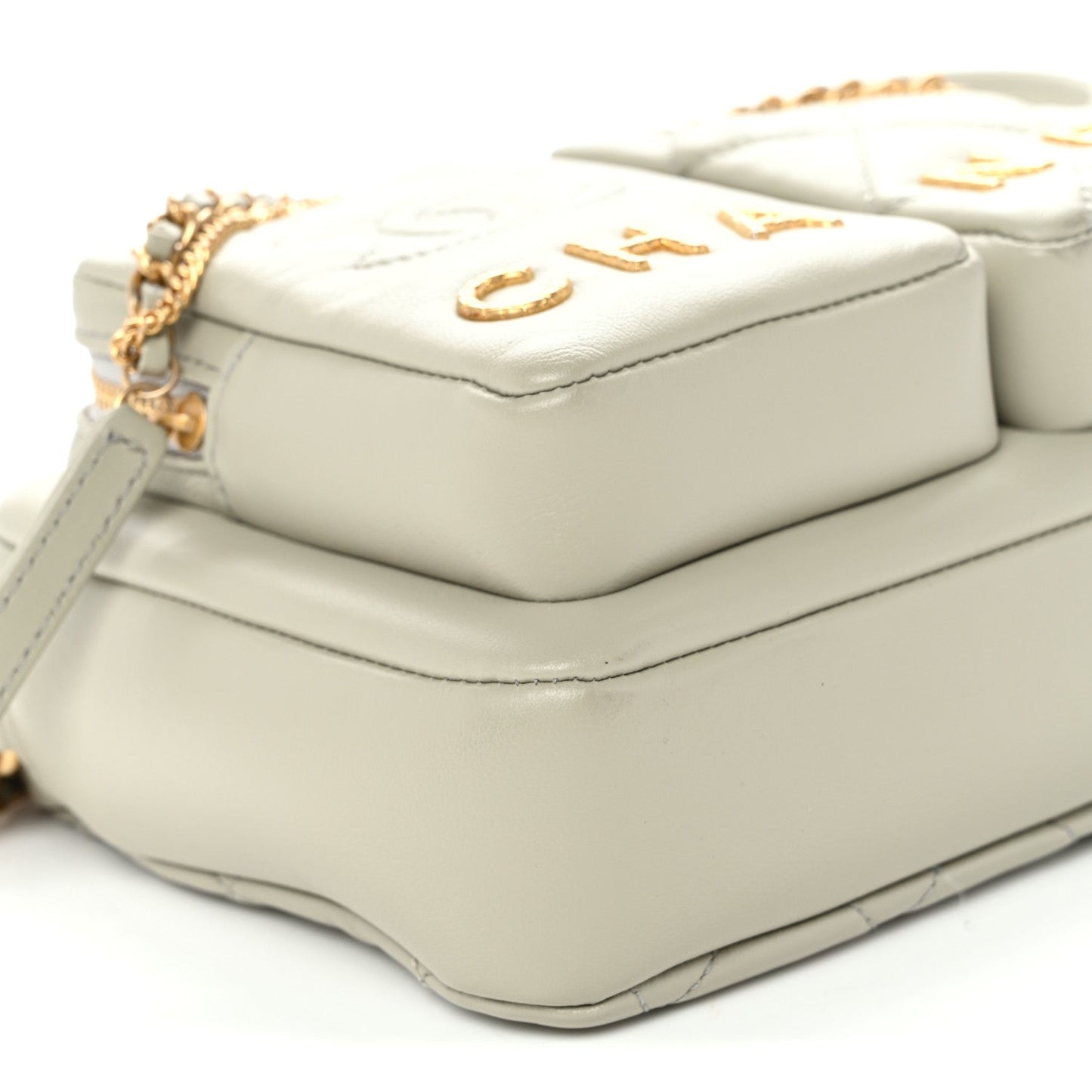 Calfskin Quilted Small Camera Case Grey