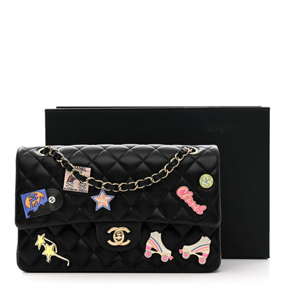 Lambskin Quilted Medium Hollywood Charms Double Flap Black