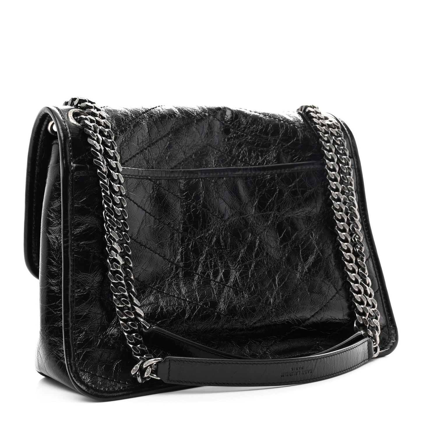 Crinkled Calfskin Matelasse Monogram Medium Niki Chain Satchel Black