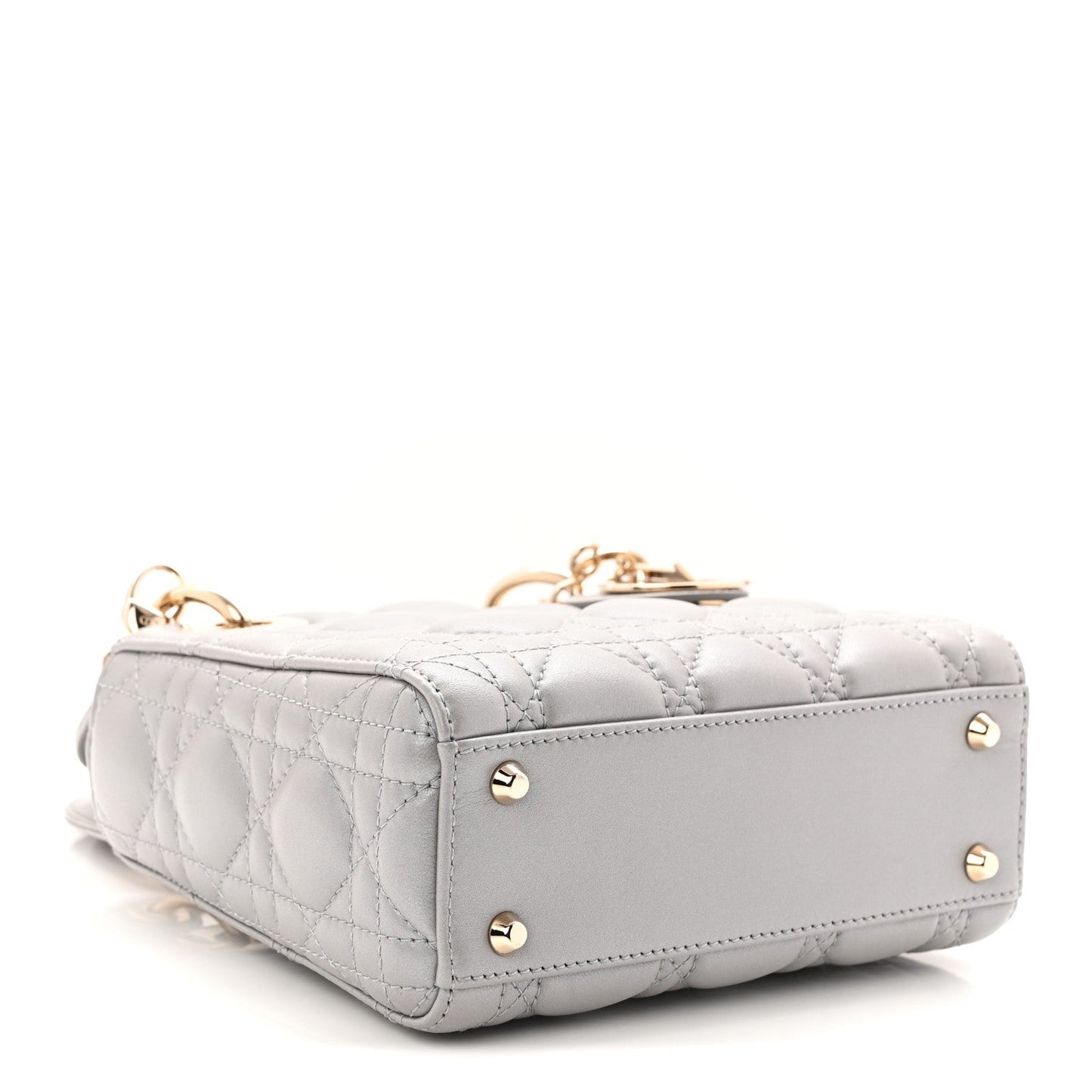Metallic Lambskin Cannage Mini Lady Dior Grey