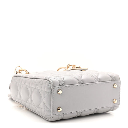 Metallic Lambskin Cannage Mini Lady Dior Grey