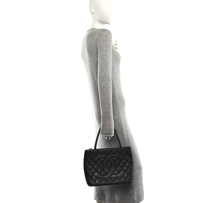 Caviar Quilted Medallion Tote Black