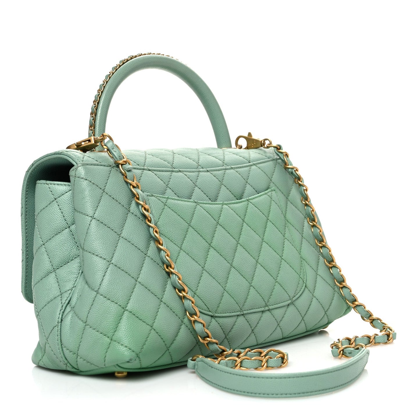 Caviar Quilted Small Coco Chain Handle Flap Light Green