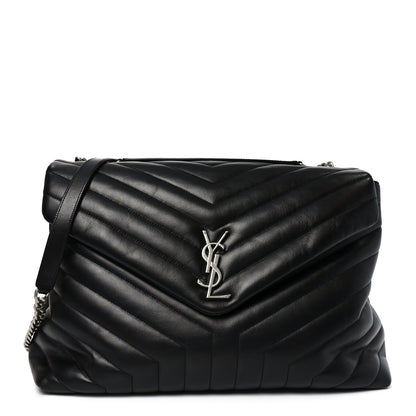 Calfskin Y Quilted Monogram Large Loulou Chain Satchel Black