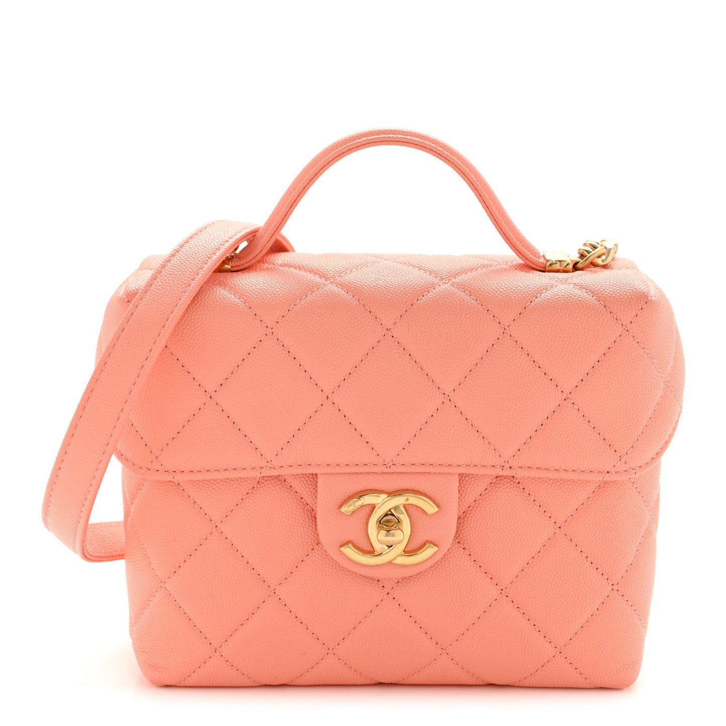 Caviar Quilted Handy Box Vanity Case Orange