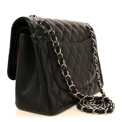 Caviar Quilted Jumbo Double Flap Black