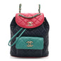 Goatskin Quilted Duma Drawstring Backpack Navy Turquoise Pink